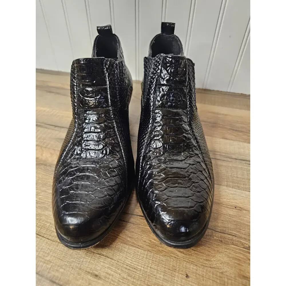 Stacy Adams Men's Sandoval Cuban Heeled Ankle Boot‎ Black Men's 8.5 Crocodile